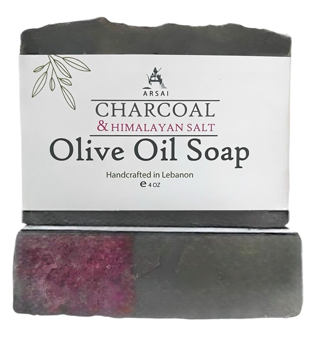 Charcoal - with Himalayan Salt - Pure Olive Oil Soap Bar - Handcrafted - All-Natural - Moisturizing & Soothing - 4oz - For All Skin Types - Unisex