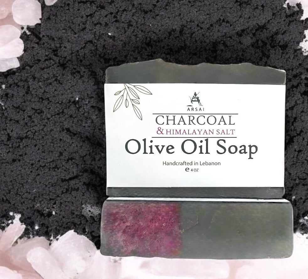 Charcoal - with Himalayan Salt - Pure Olive Oil Soap Bar - Handcrafted - All-Natural - Moisturizing & Soothing - 4oz - For All Skin Types - Unisex