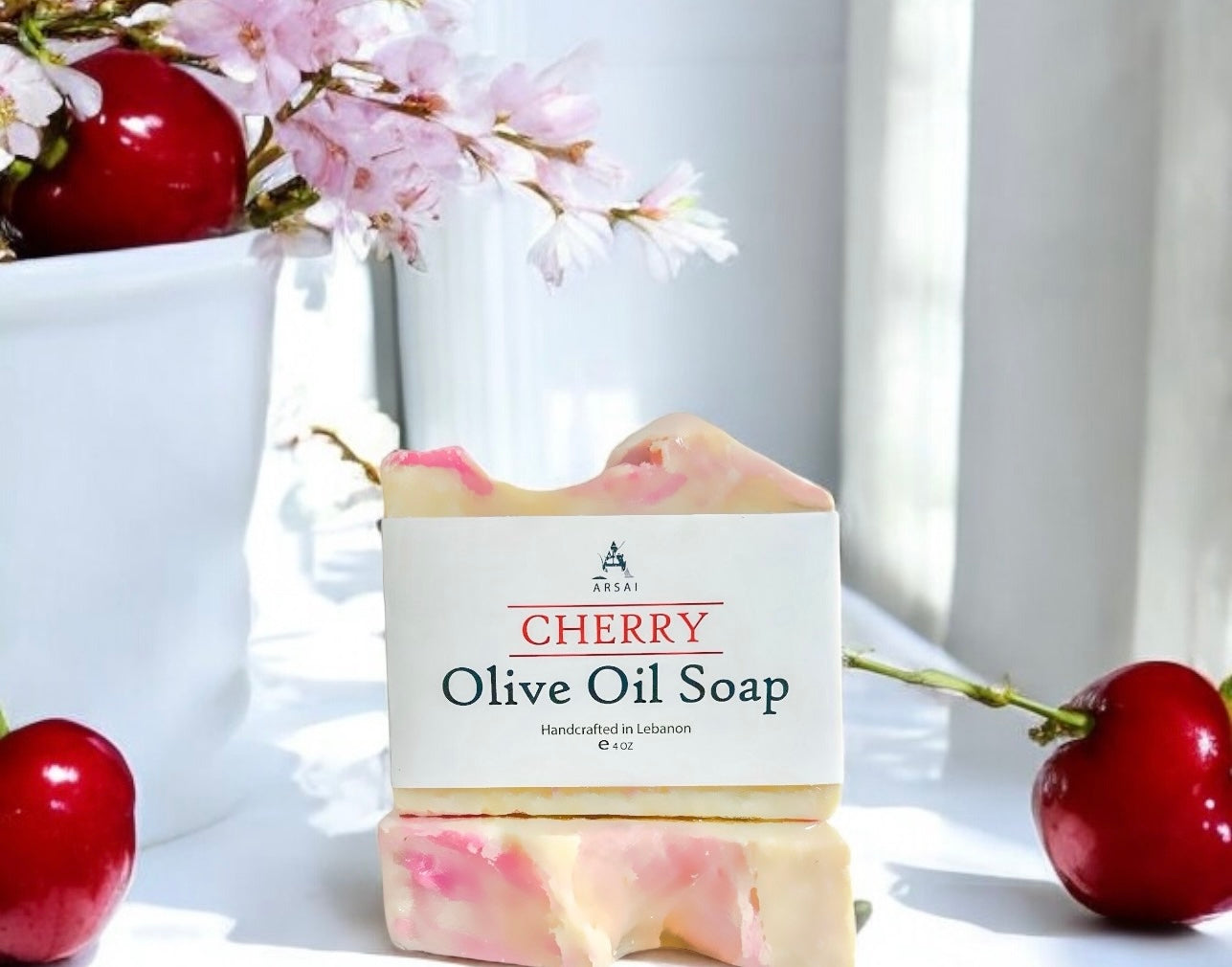 Cherry - Pure Olive Oil Soap Bar - Handcrafted - All-Natural - Moisturizing & Soothing - 4oz - For All Skin Types - Unisex