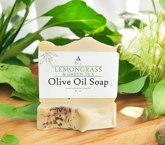 Lemongrass & Green Tea - Pure Olive Oil Soap Bar - Handcrafted - All-Natural - Moisturizing & Soothing - 4oz - For All Skin Types - Unisex