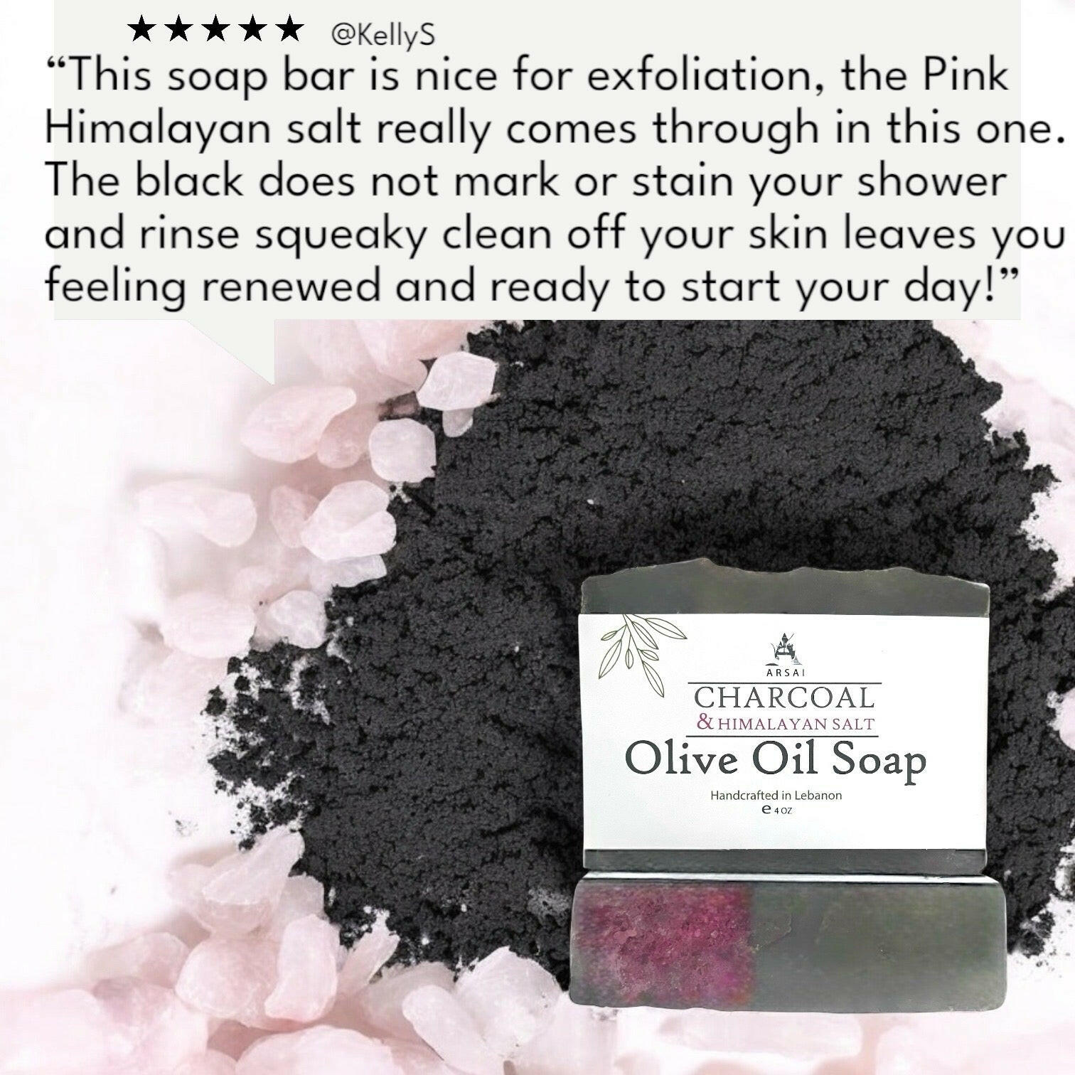 Handmade Charcoal with Himalayan Salt Olive Oil Soap Bar.
