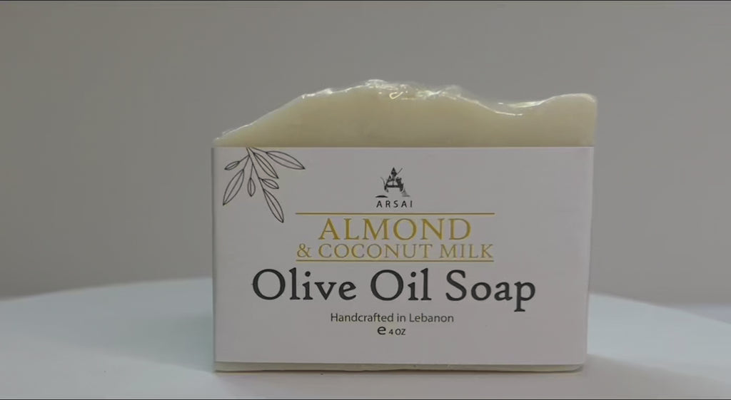 Arsai Soap Handmade Almond & Coconut Milk Olive Oil Soap Bar - Moisturizing & Luxurious - 4 oz - 3x3x1 inches.